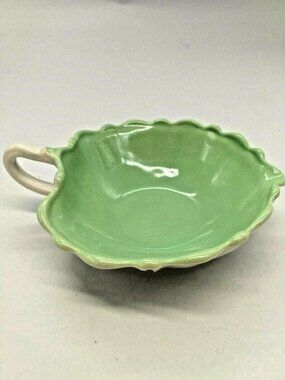 Anchor Hocking  Milk Glass Hazel Nappy Bowl Green on White 6" x 5 1/4" x 2"